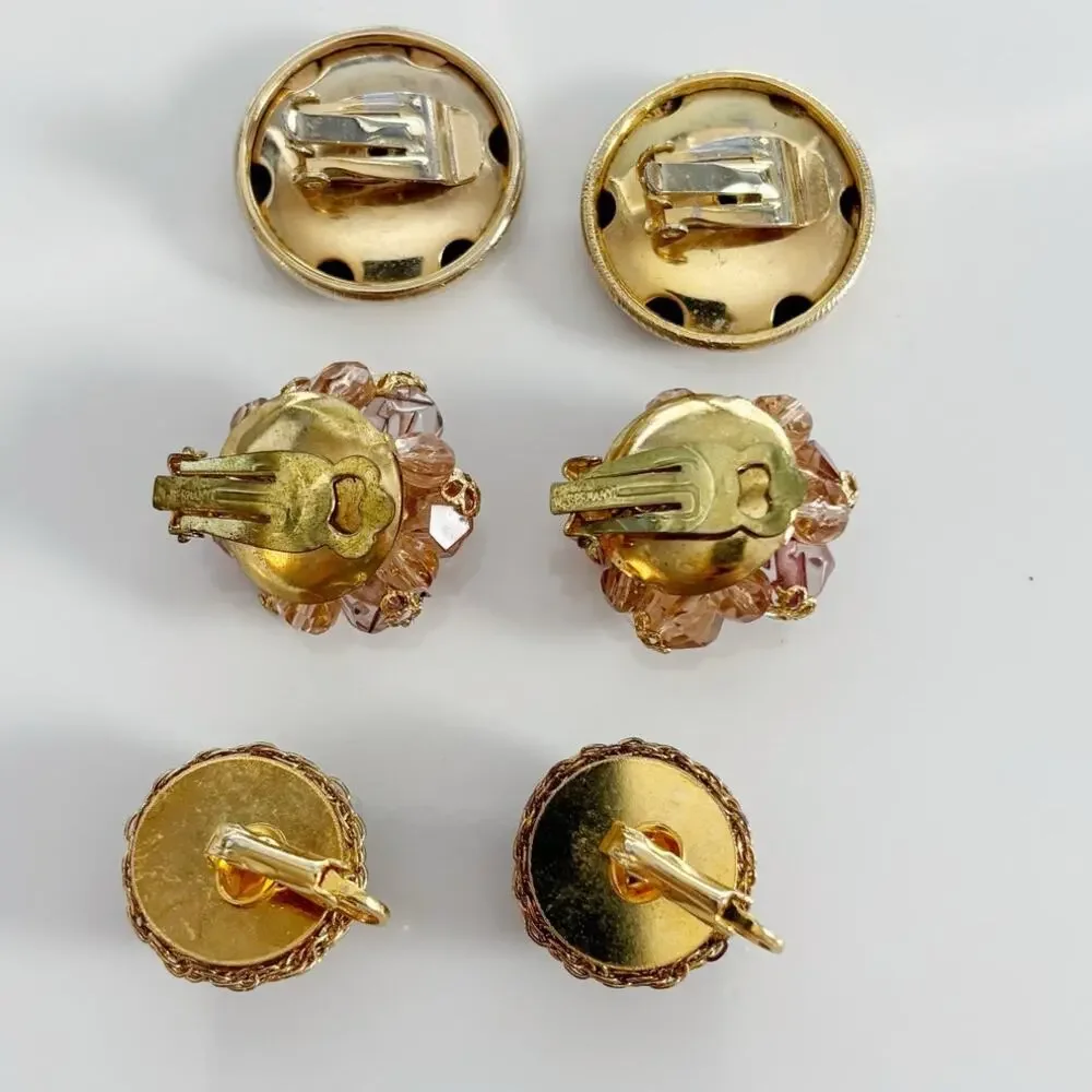 Vintage Clip On Earring Trio Set Gold